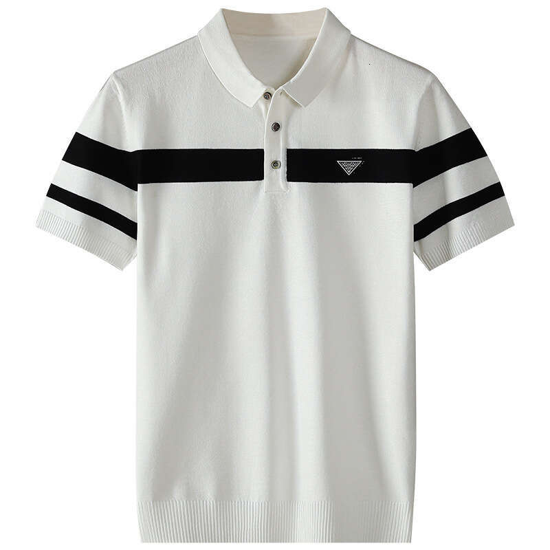 Men's Knit Striped Color Block Polo Shirt Summer Turn Down Collar Short Sleeve Casual Lightweight Breathable Anti Pilling High End Fashion Top