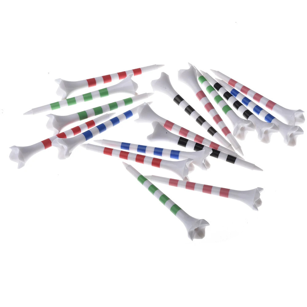 20pcsBag Plastics Golf Tees With RedBlackBluePinkGreen Stripe Mark Scale 7083mm 2 Size Colorfull Golf Ball Holder 260413