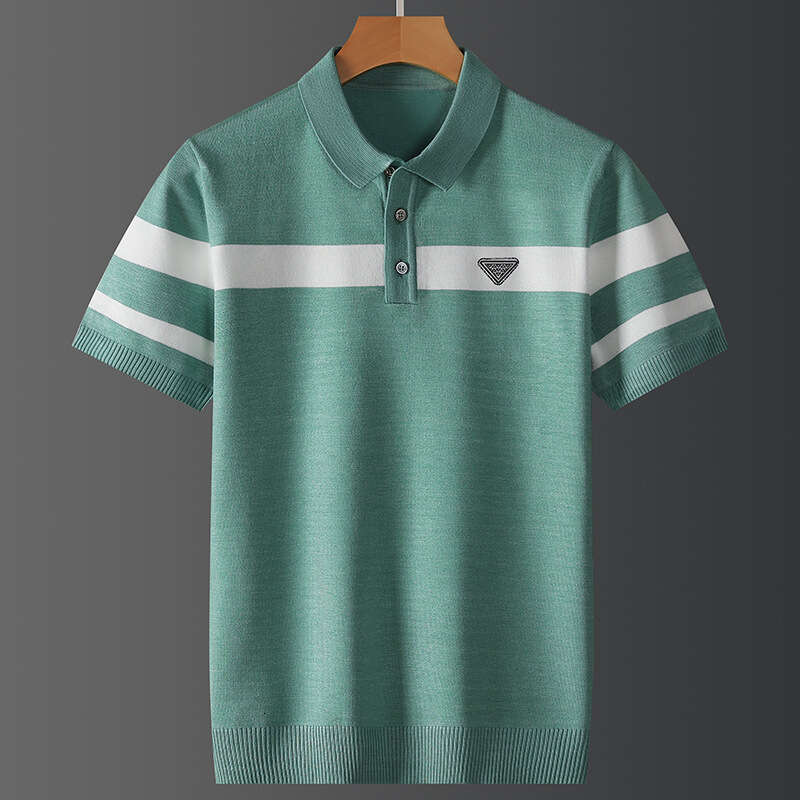 Men's Knit Striped Color Block Polo Shirt Summer Turn Down Collar Short Sleeve Casual Lightweight Breathable Anti Pilling High End Fashion Top