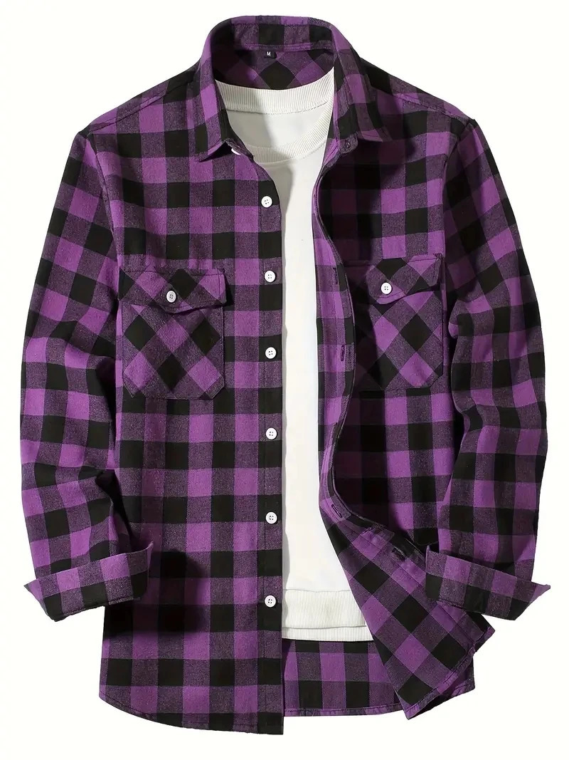 Spring and Autumn Fashion Long Sleeve Mens Shirt Brushed Red Plaid Business Leisure Fit Flannel No iron 260413