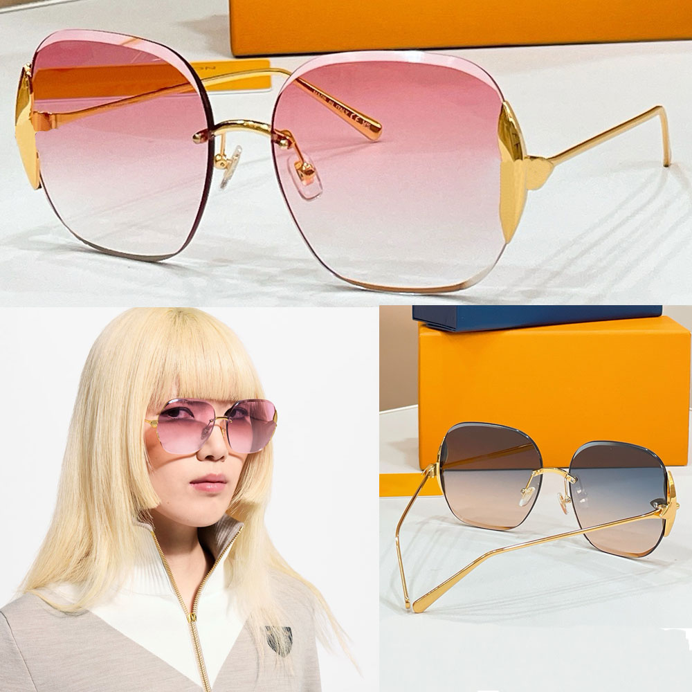 Flower Edge Metal Square Sunglasses womens designer sunglasses Z3238U rimless gold toned metal frame fashion show eyeglasses Gradient pink lenses with box Z3169U