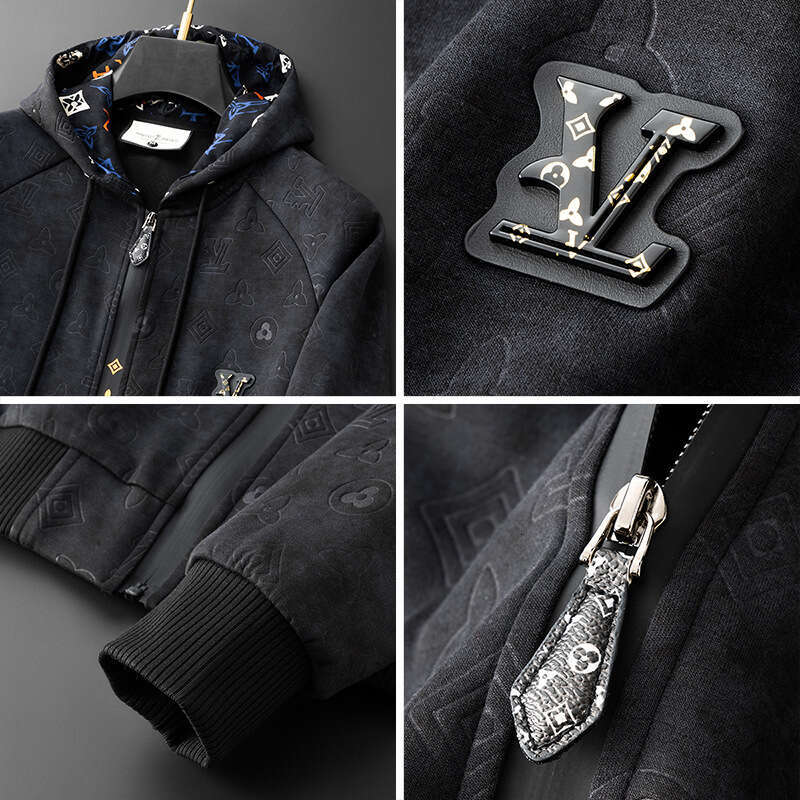 European Clothing Autumn Winter New Embossed Hooded Jacket Versatile Casual Sweatshirt Men's Youth Top
