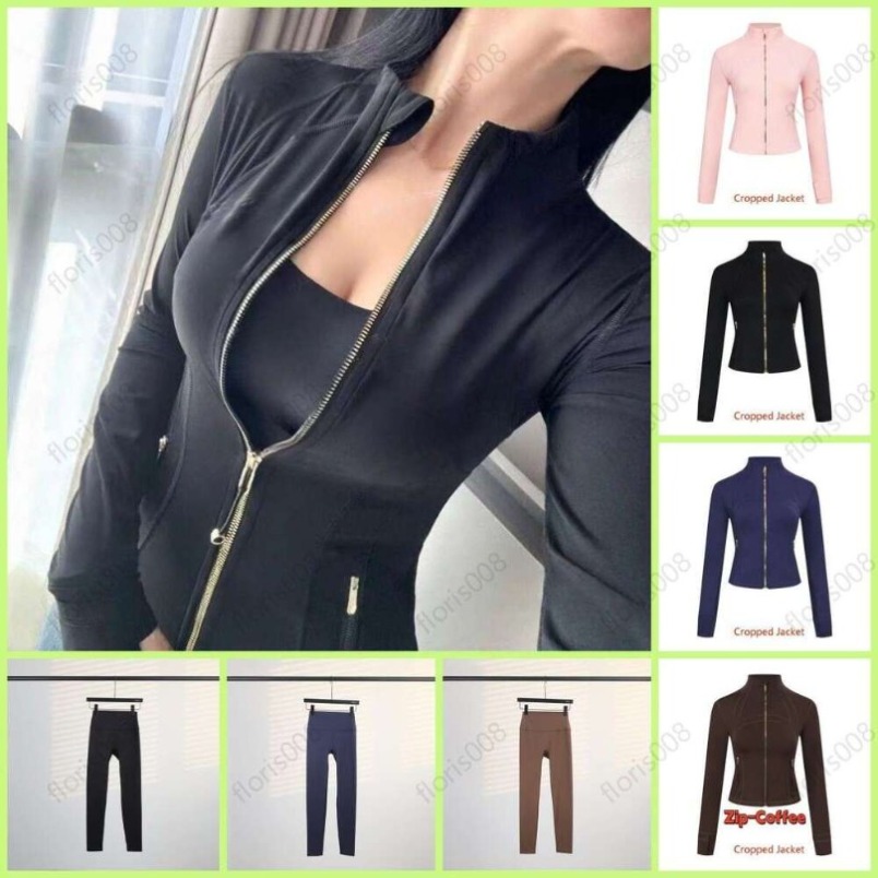 Hot sale Yoga Jacket Women set Define Workout Sport Coat Fitness Sports Quick Dry Activewear Top Solid Zip Up Short jacket High-grade material leggings Hot Sell jfg