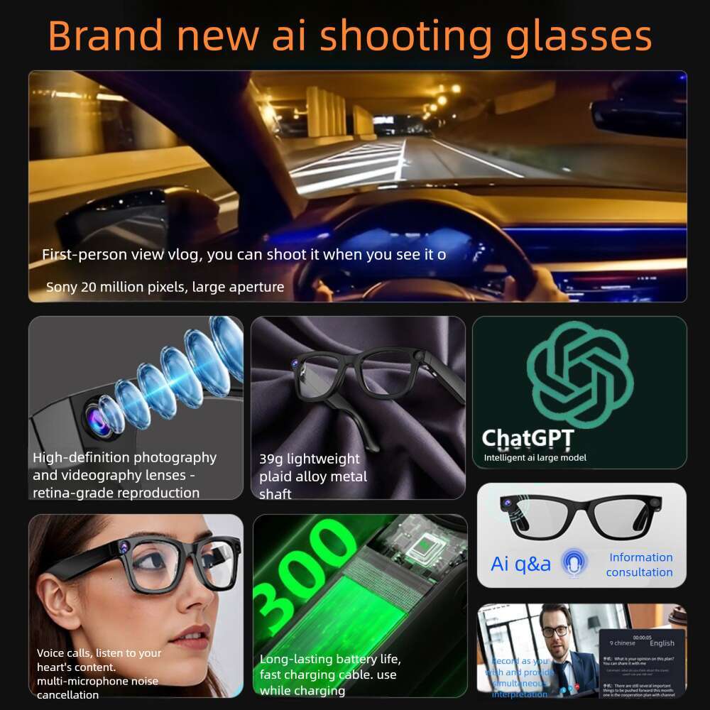 Famous Brand With Camera W Pixels Photo Video Call Translation AI Q A Smart Glasses CKS