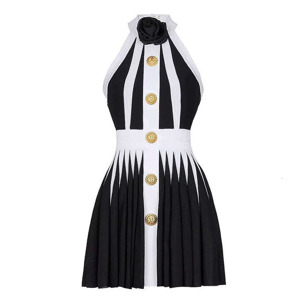 Summer new designer women's sleeveless 3D floral slim knit backless collar dress with k30 back zipper