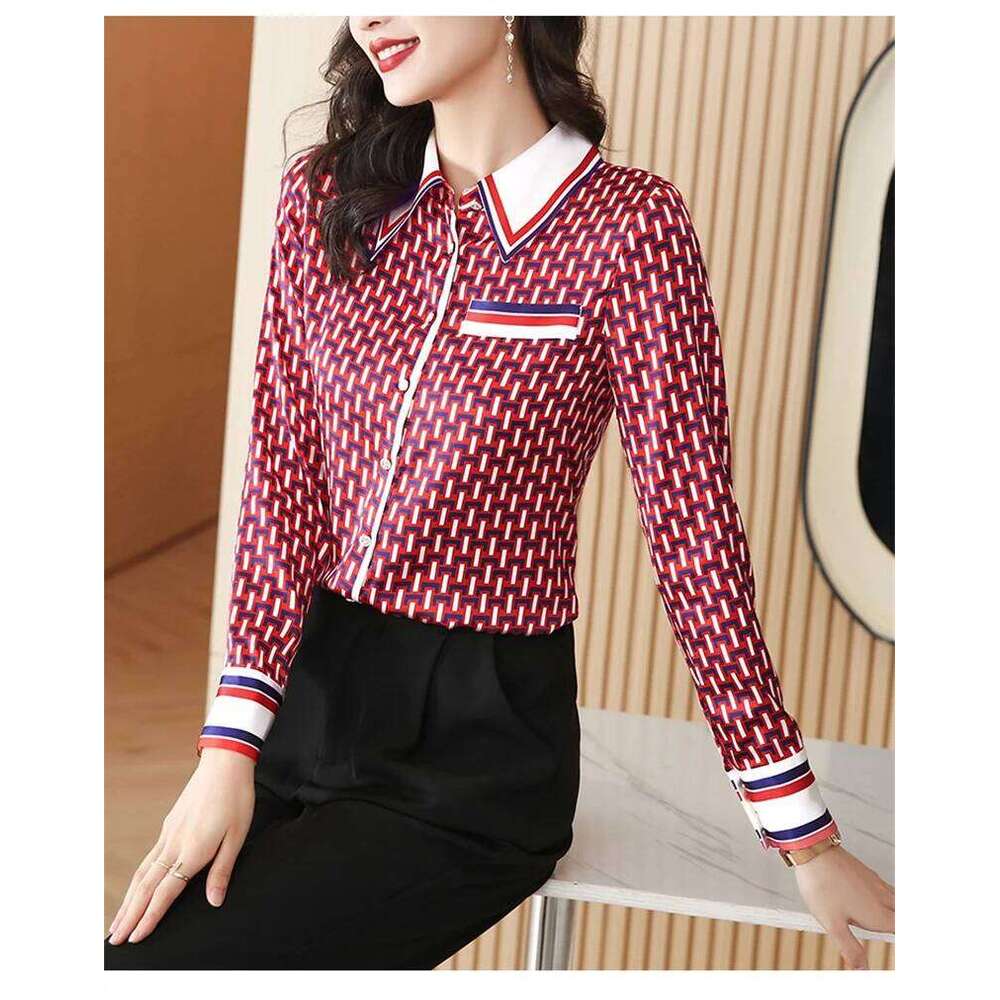 FANIECES S XL Ropa De Mujer Female Red Plaid Printed Blusas Shirt Button Casual Polo Neck Blouse Spring Autumn Women s Clothing MAKOUFEI