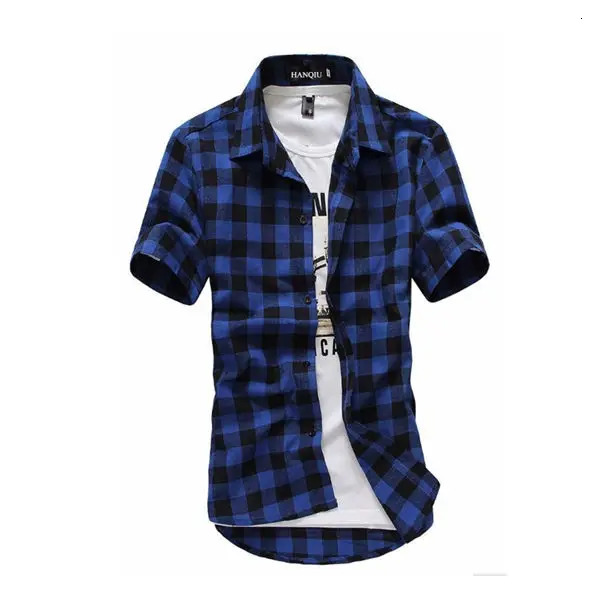 Mens Casual Plaid Flannel Shirt Short Sleeve Red Checkered Button Down Shirt for Daily Wear Streetwear 260413