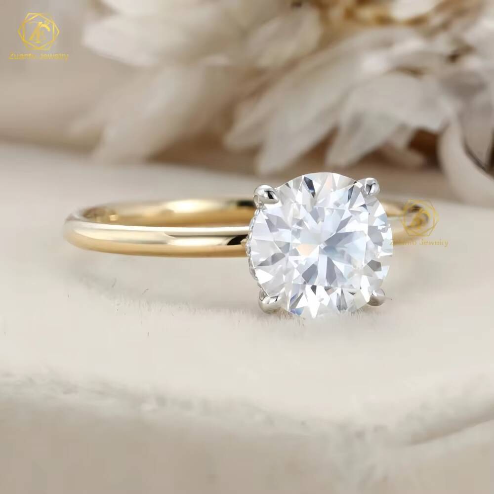 Round Cut 1/15/2 Ct Moissanite Engagement Solitaire Ring Simple Two Tone 18k Rose Gold Wedding Jewelry