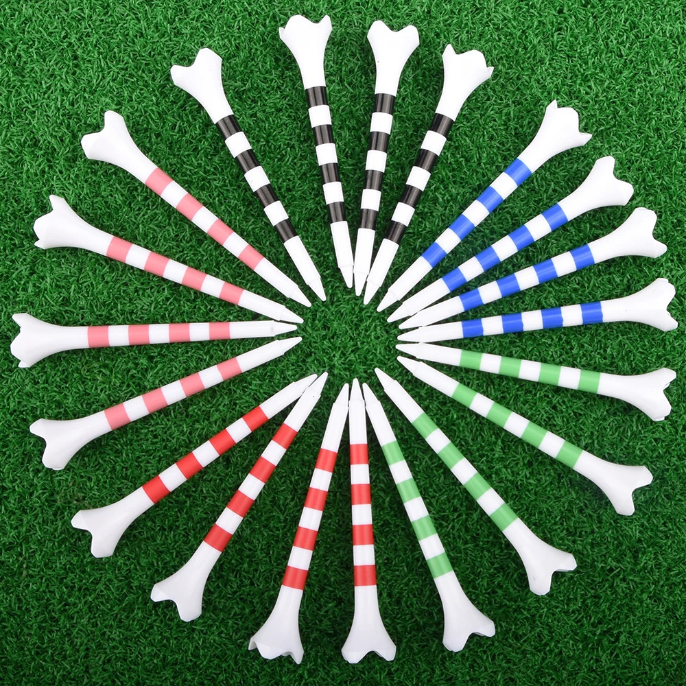 20pcsBag Plastics Golf Tees With RedBlackBluePinkGreen Stripe Mark Scale 7083mm 2 Size Colorfull Golf Ball Holder 260413
