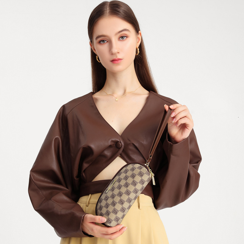 Vintage Checkerboard Print Wristlet Wallet For Women Luxury Zipper Clutch Bag With Wrist Strap For Cosmetics Cards Storage - view 4