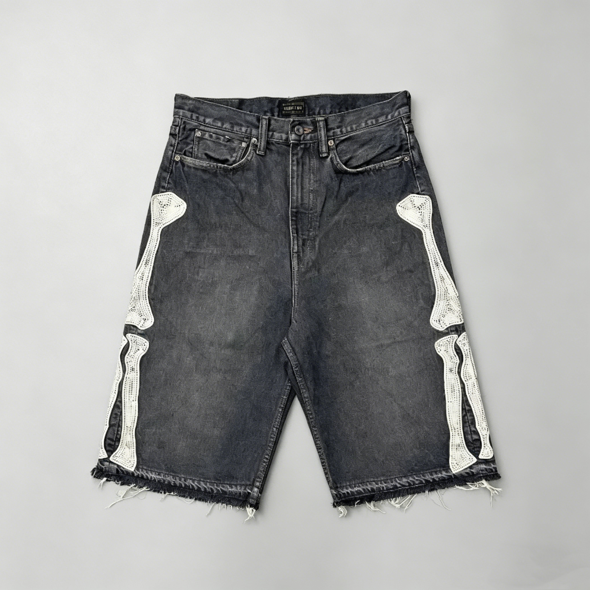 Men's Shorts American street style lettering embroidered vintage denim shorts Y2K casual embroidered bone denim shorts unisex