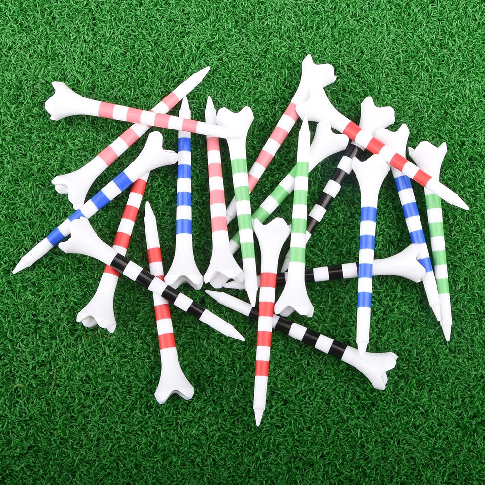 20pcsBag Plastics Golf Tees With RedBlackBluePinkGreen Stripe Mark Scale 7083mm 2 Size Colorfull Golf Ball Holder 260413