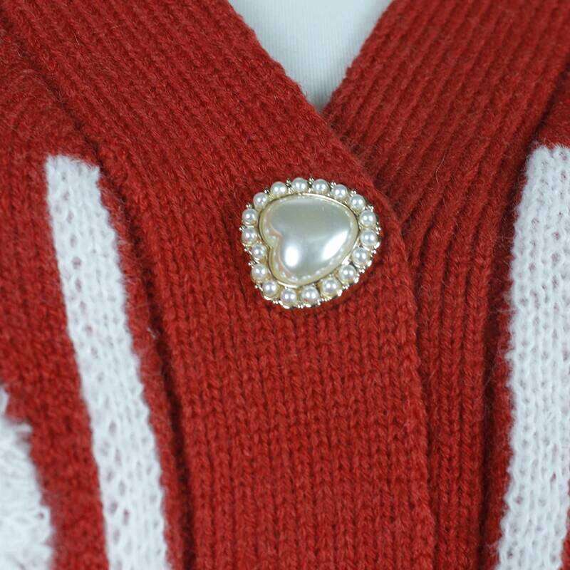 Flocked Flower New Red Knitted Cardigan Women Designer High-End Chic V-Neck Coat Sweater Mujer Casual Outerwear MAKOUFEI