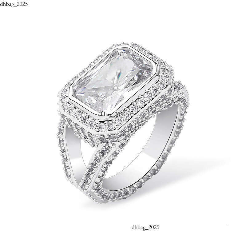 Jewelry Luxury Jewelry INS Hot Sale Large Square Diamond Hip Hop Full Moissanite Men and Women Trendy Real Gold Plated Ring