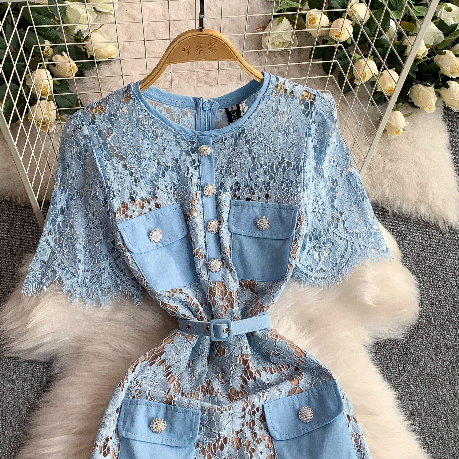 Casual Dresses Summer Quality Summer Embroidery Fishtail Short Evening Prom Dress Women Beaded Button Ruffles Belt Mini Party Flower Dresses Brand 202