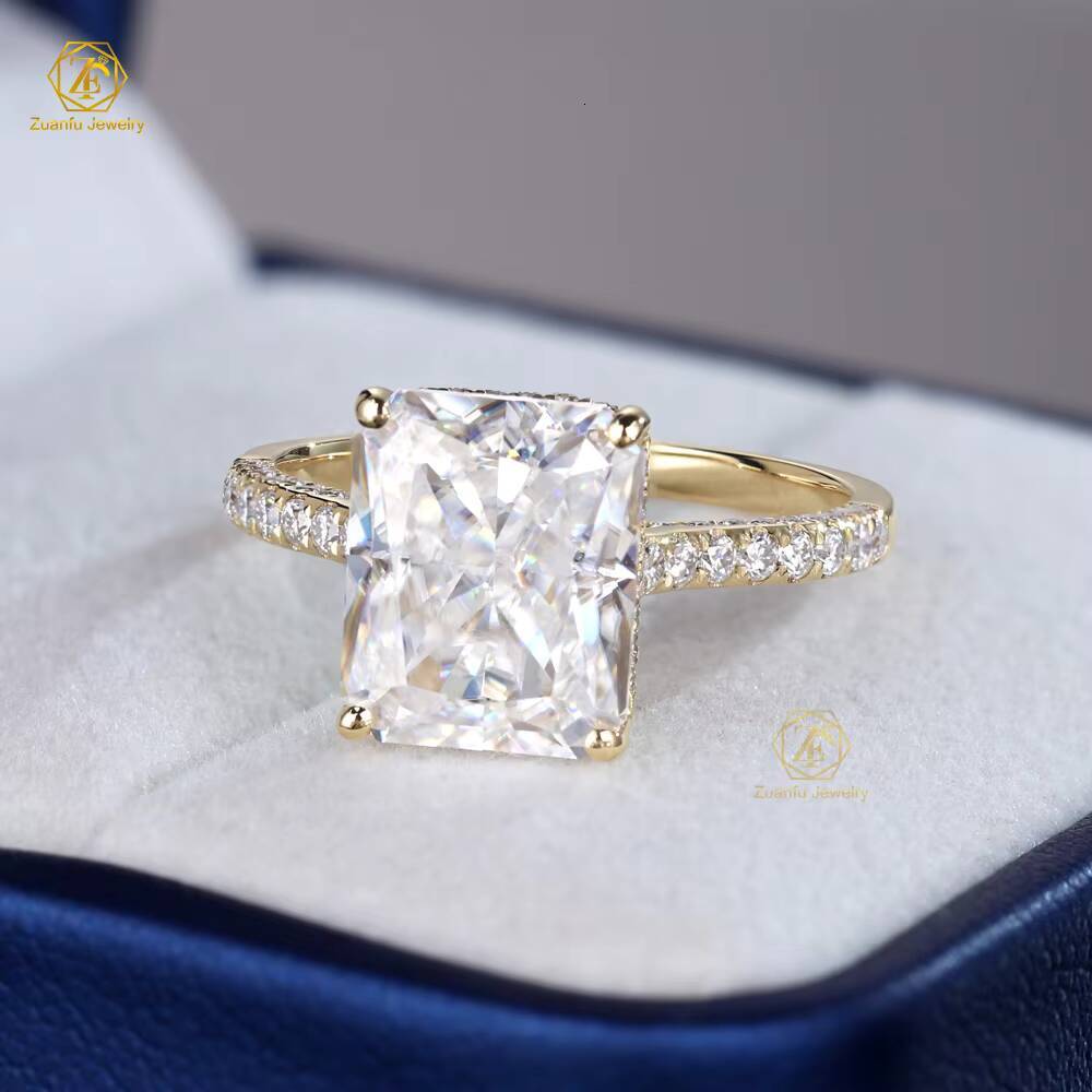 Trendy AU750 18K Solid Yellow Gold Big Size 9x11MM 5 Ct Radiant Cut Moissanite Diamond Engagement Ring