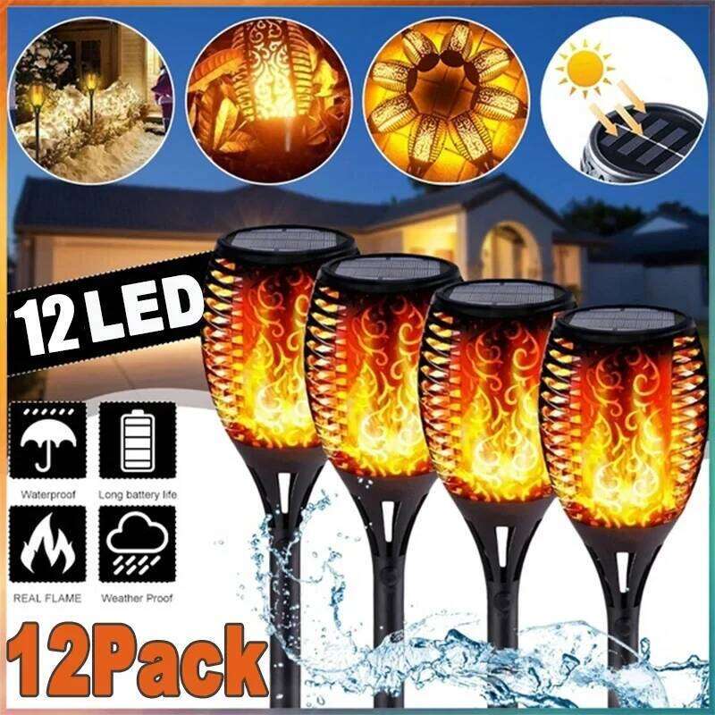 LED Solar Flame Torch Flickering Light Waterproof Garden Decoration Outdoor Lawn Path Yard Patio Floor Lamp 26W0414