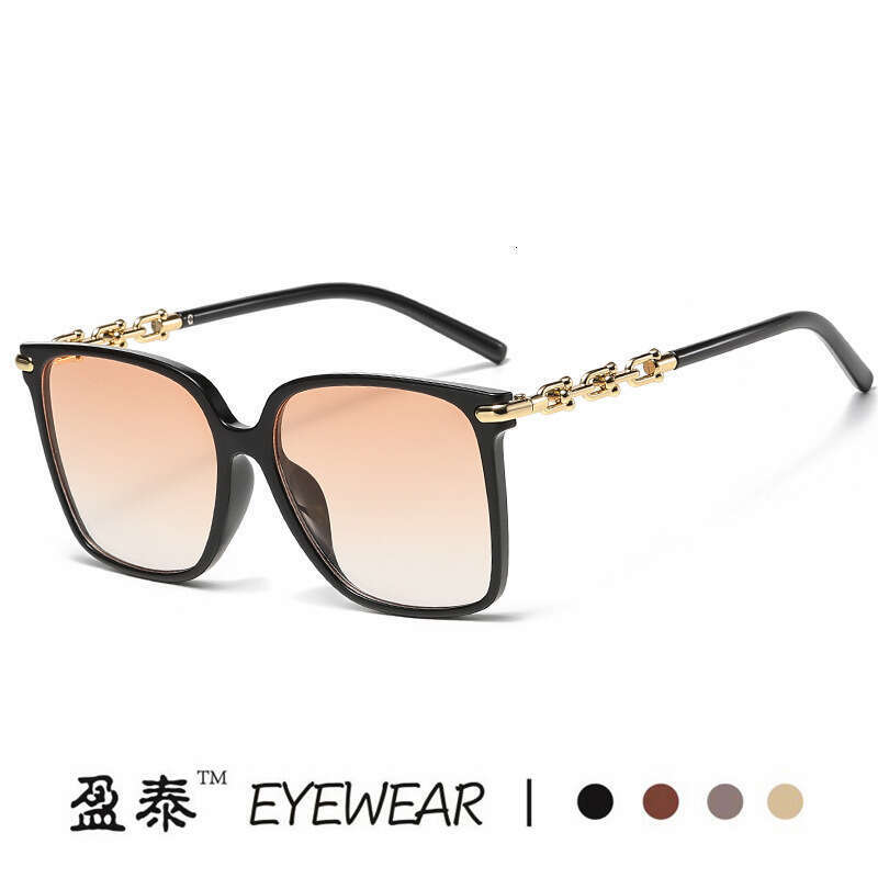 New Chain Temple Sunglasses For Women, Internet Celebrity Square Large Frame Sunglasses, European And American Fashion Trend Street Style Glasses