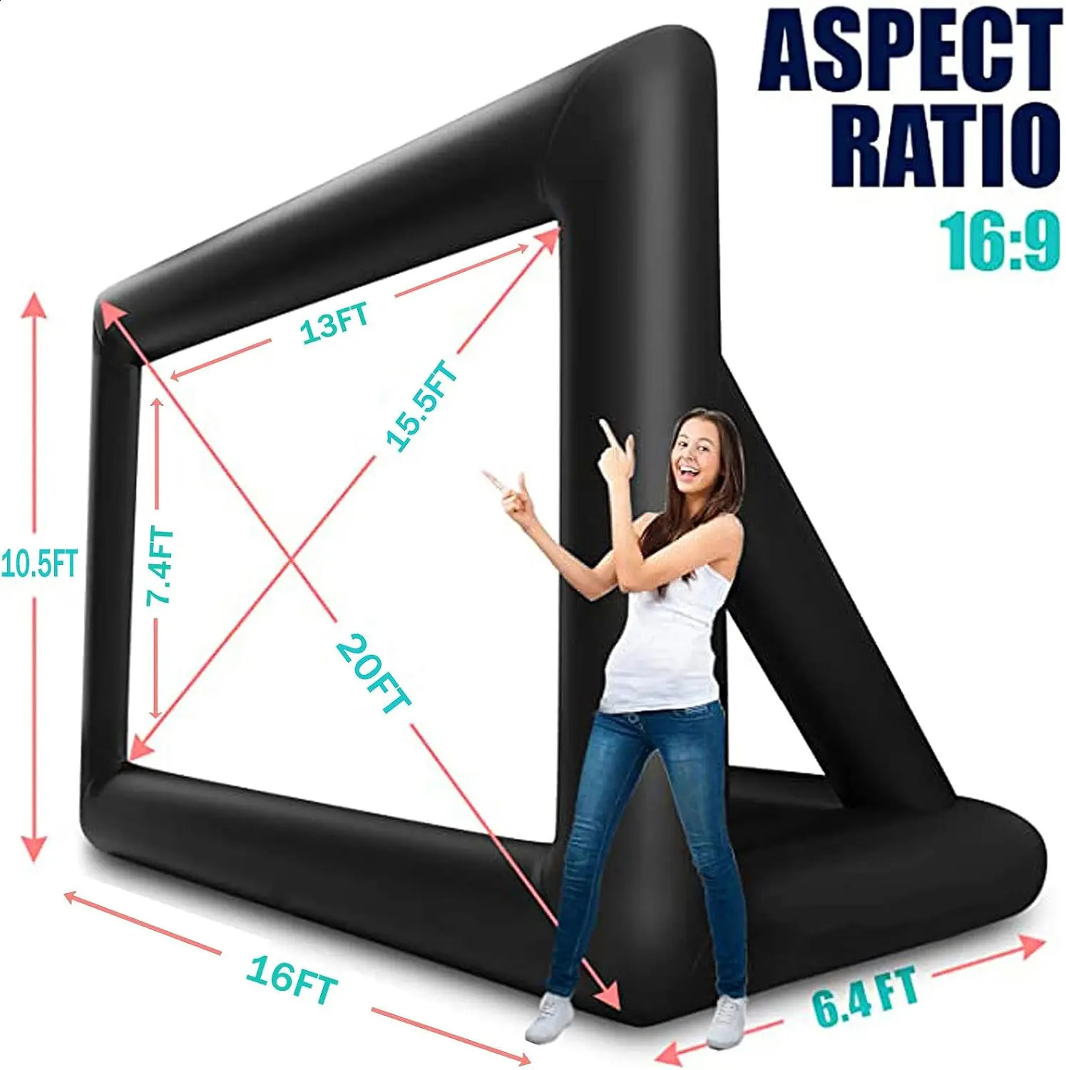 20ft Inflatable Projector Screen Portable for Outdoor Movies Front Rear Projection with Blower and Accessories 260414
