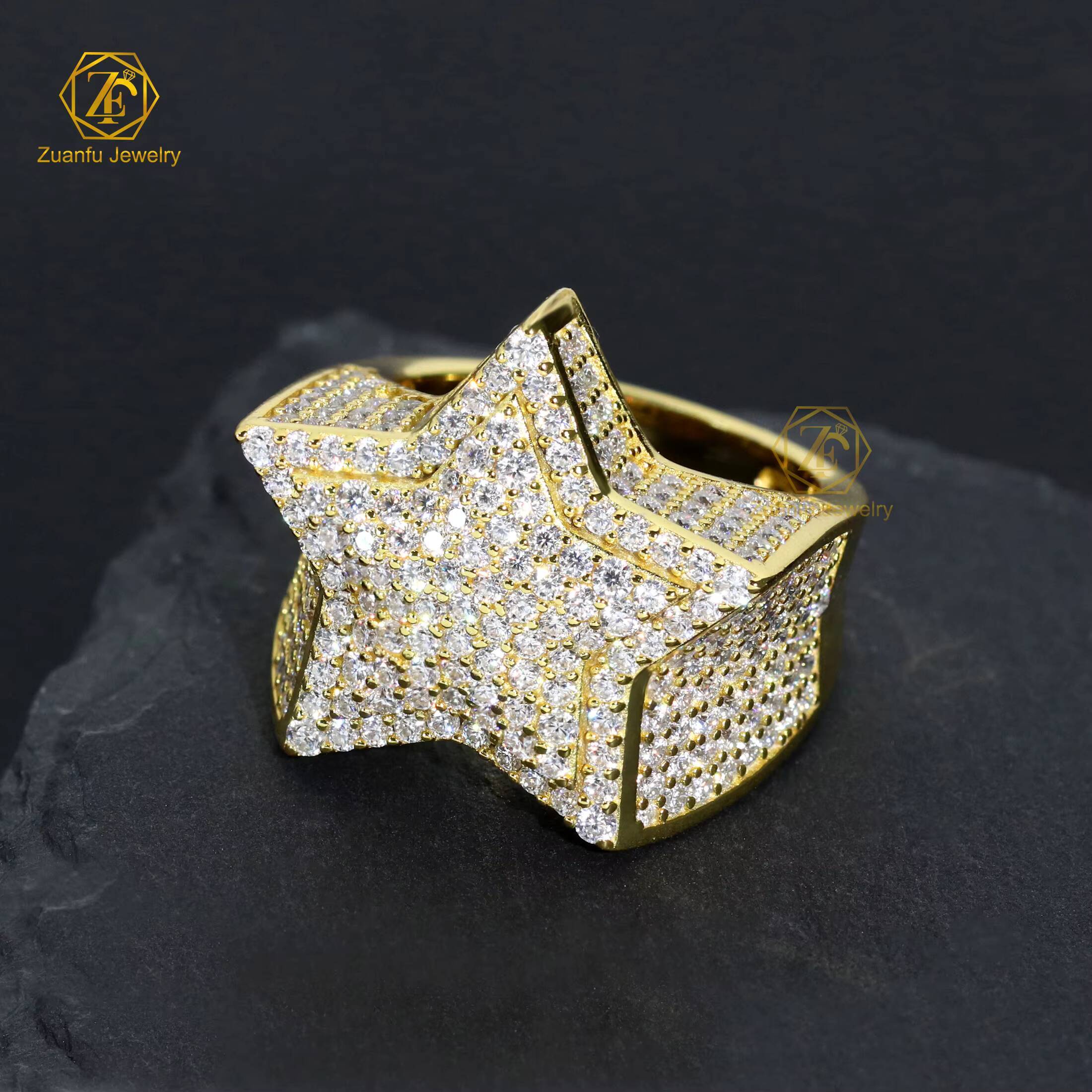 Factory Custom Luxury Jewelry 925 Silver VVS Moissanite Diamond Hip Hop Star Ring Iced Out Letter Ring Fine Jewelry for Men