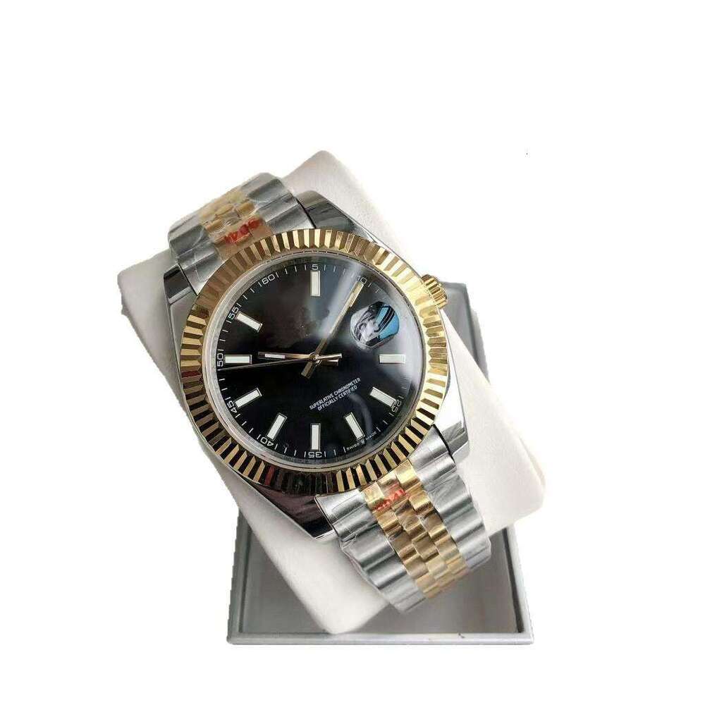 Luxury Men Automatic Mechanical Watch - 41mm Two-Tone Gold & Stainless Steel Wristwatch with Diamond-Accent Dial, Date Display & Fluted Bezel, Waterpr