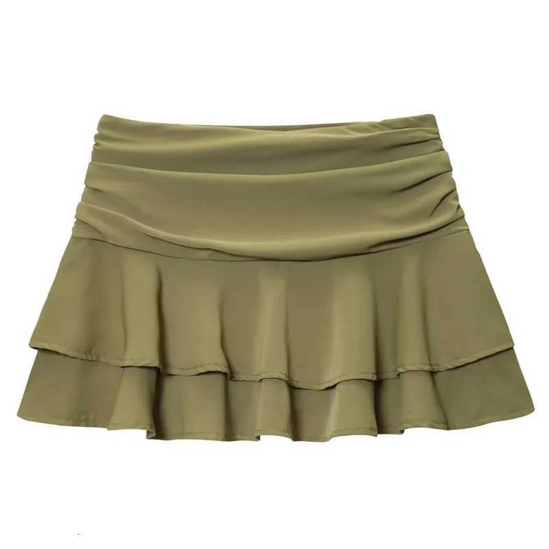 HXAO Polka Dot Skort For Women Ruffle Black Skirt Shorts Summer Pleats Mini Skirt Pants Woman Mid Waist Layered Green Skirt X260414