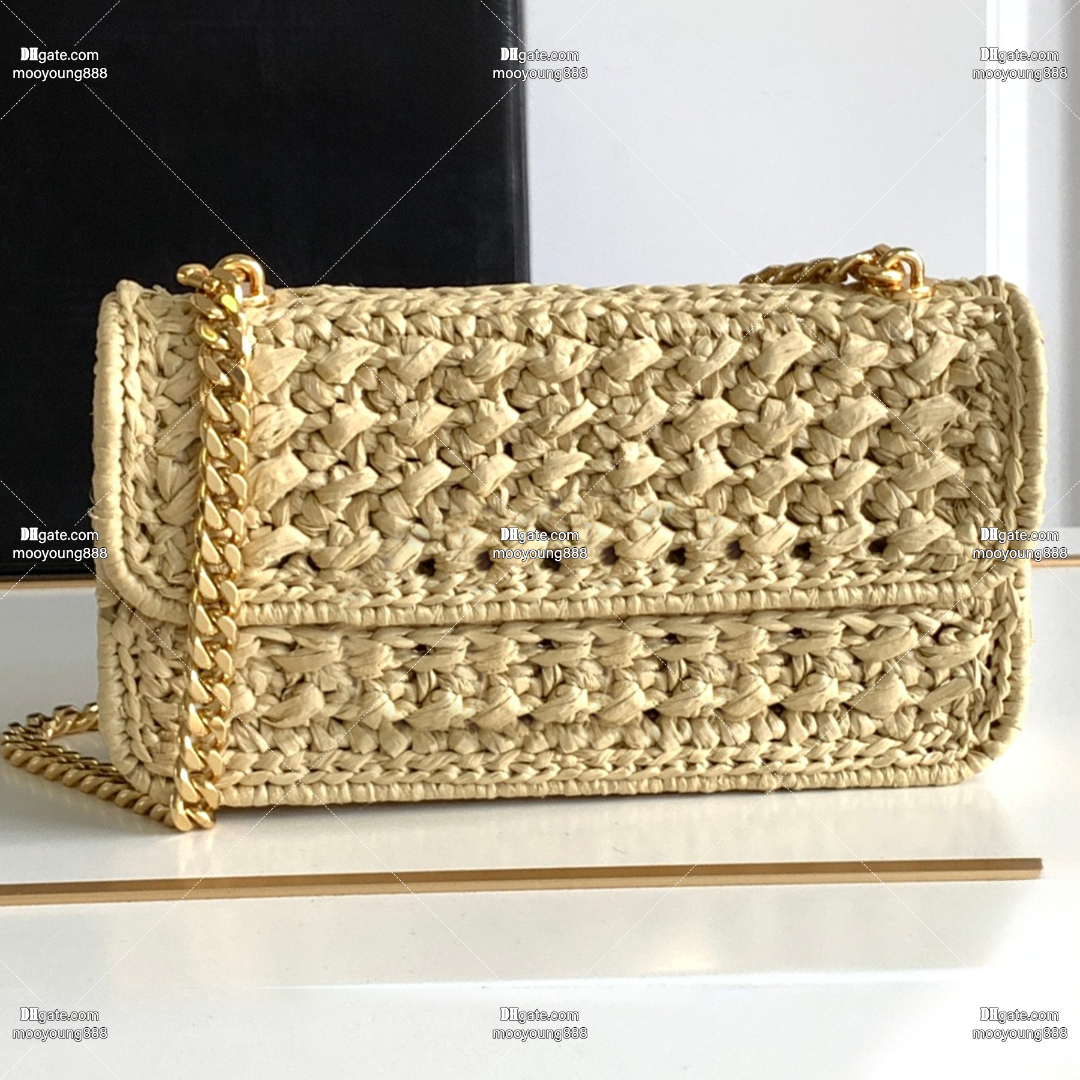 12A Upgrade Mirror Quality Designer Plein Soleil Hobo 20.5cm Plant-Woven Handbags for Women Luxury Shoulder Chain Bag Straw Crossbody Purse with Box