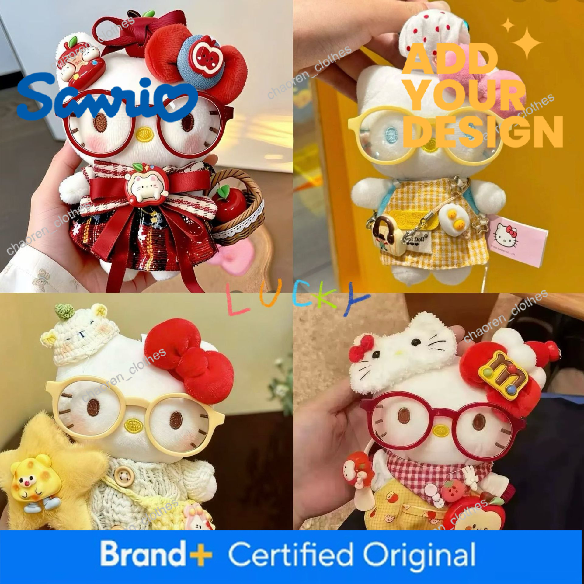 Cute McDonald's Hello Kitty Plush Keychain with Red Glasses & Apron, Cartoon Bag Pendant, Gift for Girls