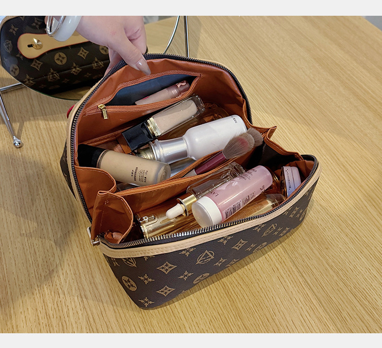 Fashion retro portable cosmetic bag, simple waterproof portable storage bag, large capacity multi-functional toiletry bag, business trip designer cosm