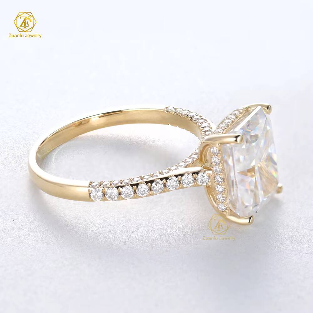 Trendy AU750 18K Solid Yellow Gold Big Size 9x11MM 5 Ct Radiant Cut Moissanite Diamond Engagement Ring