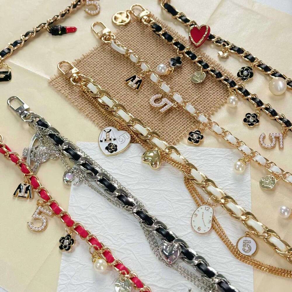 Keychain Leather Pearl Camellia Number Five Pendant with Wrist Strap for Handbag Phone Case Decoration Daily Use Gift High Quality Texture
