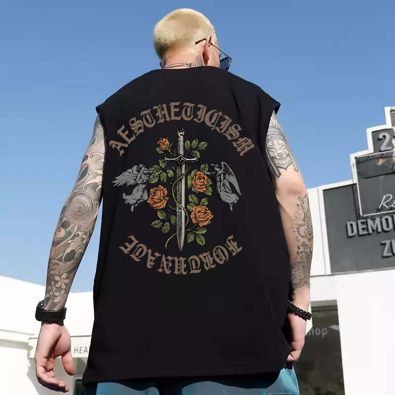 Summer Men's Trendy Printed Tank Tops | Oversized Lightweight Wide-Shoulder Athletic Sleeveless Tees for Big & Tall