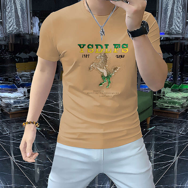 Heavy Industry Trend Embroidery Short Round Neck Shirt Mercerized Cotton Men's Half Sleeve Comfortable Breathable Summer New T-Shirt