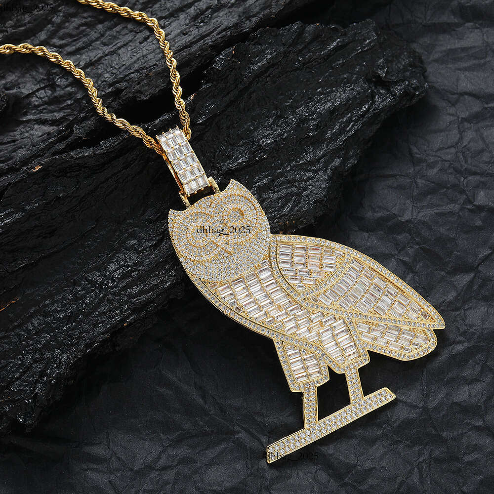 Large Owl Luxury Jewelry Hip Hop Style Silver Inlaid with Moissanite Unique and Dominant Men's Necklace Big Eagle Pendant
