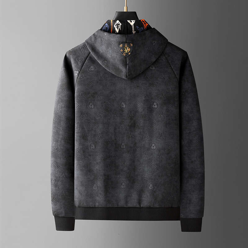 European Clothing Autumn Winter New Embossed Hooded Jacket Versatile Casual Sweatshirt Men's Youth Top