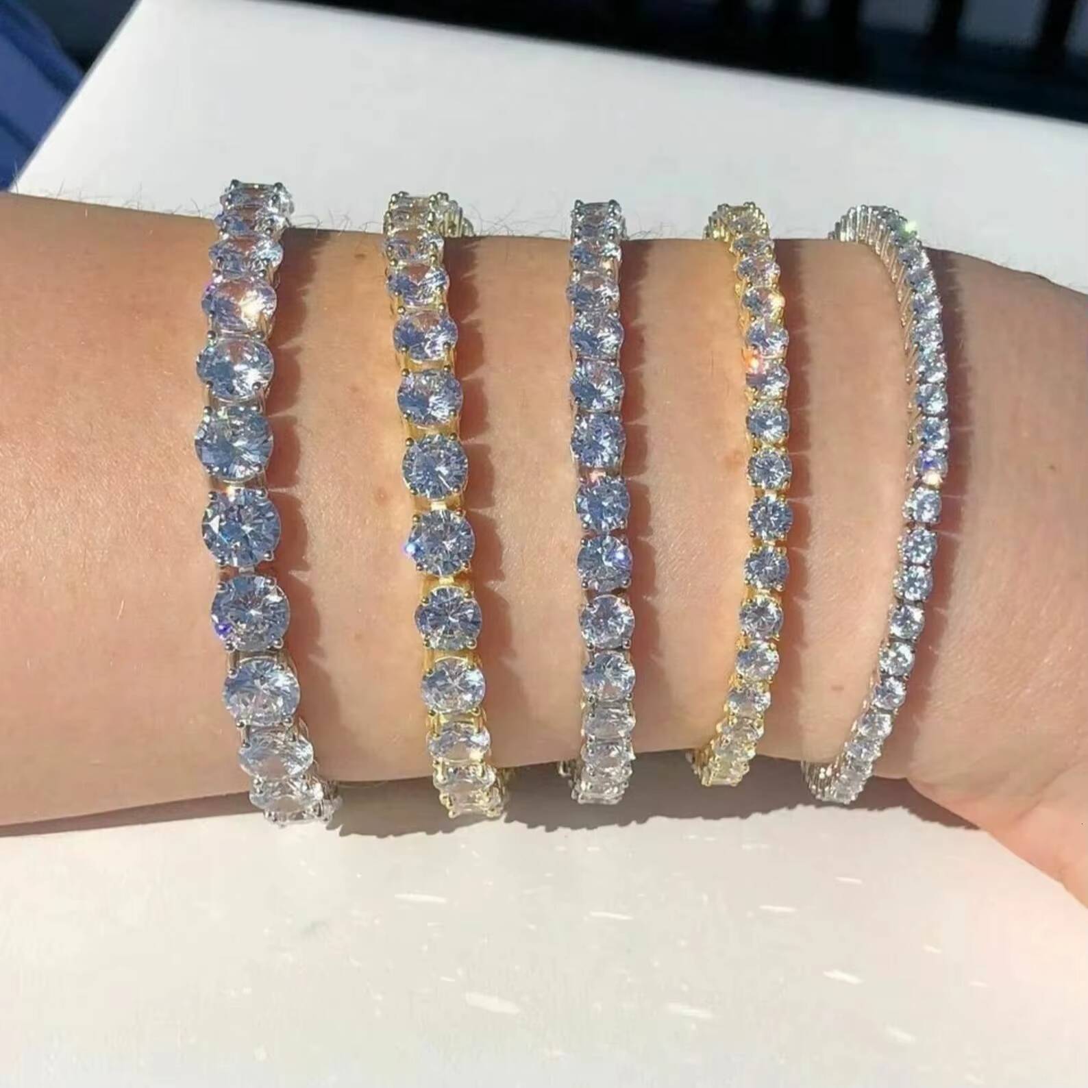 Limited Edition Round Moissanite Diamond Tennis Bracelet With Gold Plated 925 Silver Fine Jewelry For Women At Low Price