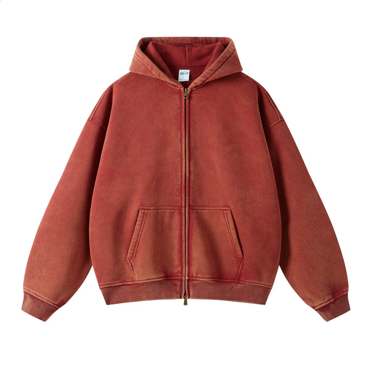 American Style Windproof No Frayed Edges Batik Washed Vintage Fleece Lined Warm Double Zipper Cardigan Jacket Sweatshirt 260126