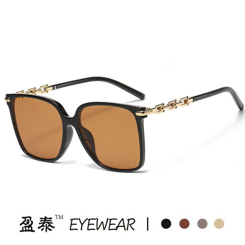New Chain Temple Sunglasses For Women, Internet Celebrity Square Large Frame Sunglasses, European And American Fashion Trend Street Style Glasses