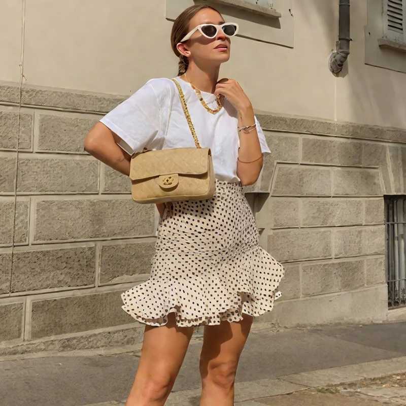 HXAO Polka Dot Skort For Women Ruffle Black Skirt Shorts Summer Pleats Mini Skirt Pants Woman Mid Waist Layered Green Skirt X260414