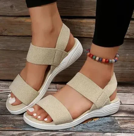 Womens Knit Elastic Cloth Wedge Sandals Slip On Lightweight Walking Women Plus Size Comfortable Summer Shoes Woman 260626 - view 6