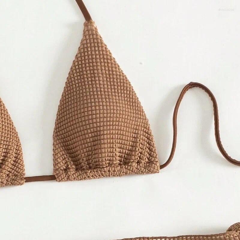 Women's Swimwear Sexy Brown Bikini Set Women Halter Push Up Bra Skirt 3 Piece Swimsuit Summer Bathing Suit Cover Thong Biquini