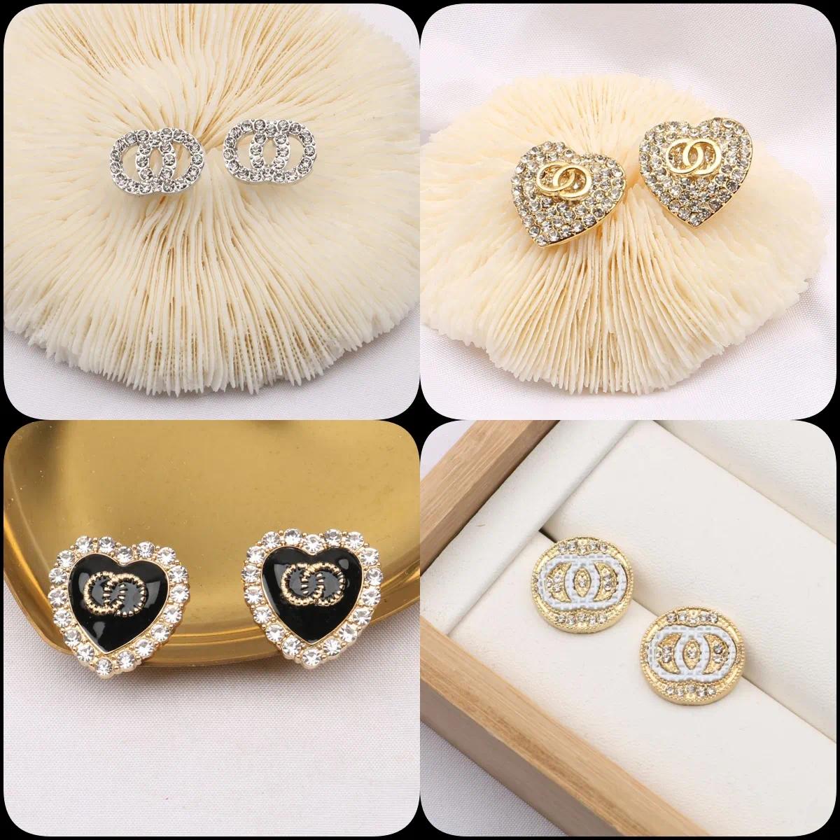 Mixed Simple 925 Silver Letter Stud Famous Women Geometry Round inlay Crystal Rhinestone Pearl Earring Luxury Wedding Party Designers Jewerlry Christmas Gifts