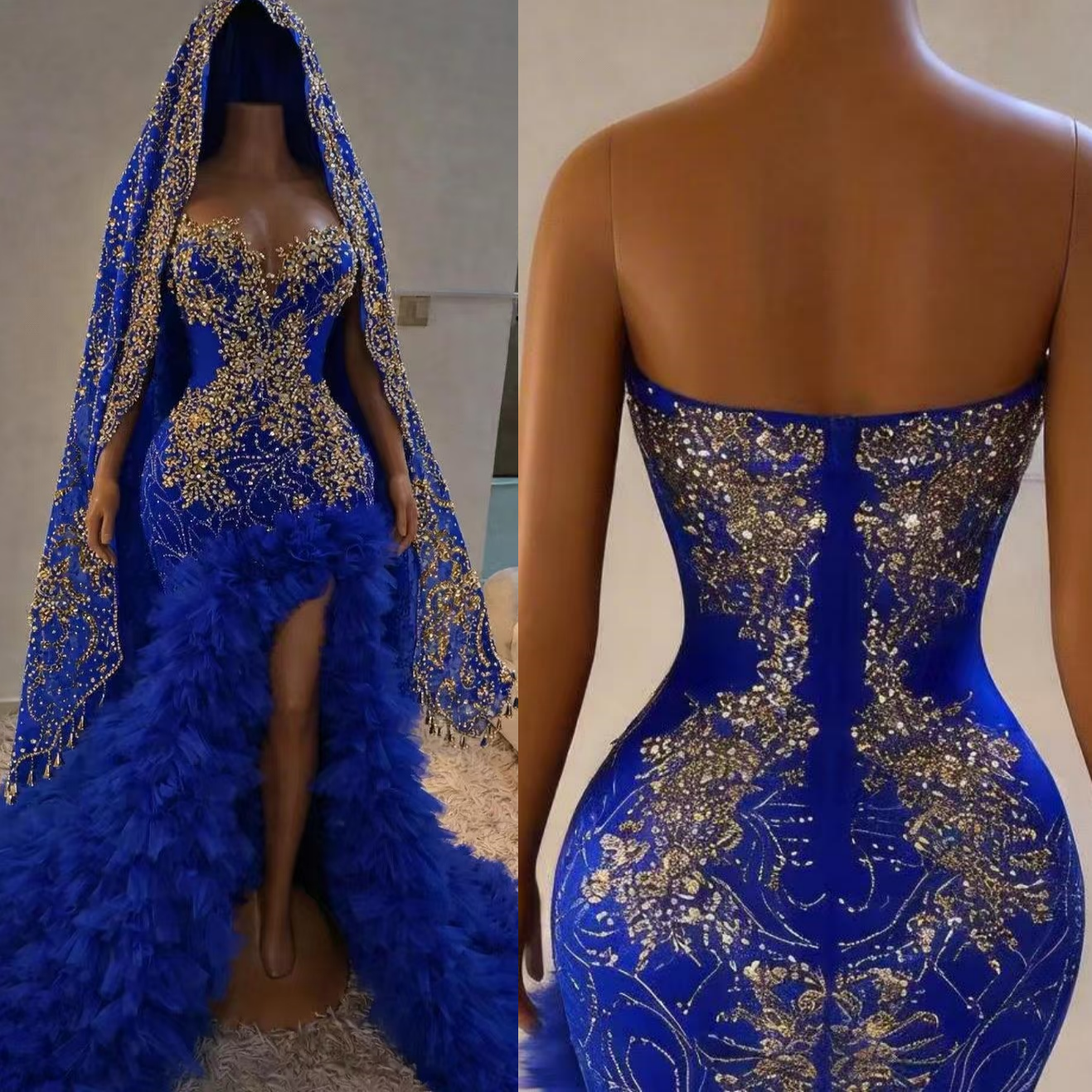 2K26 Royal Blue 2026 Mermaid Prom Dress Crystals Sequined Lace With A Veil Evening Birthday Party Formal Receiption Dinner Gowns Dresses