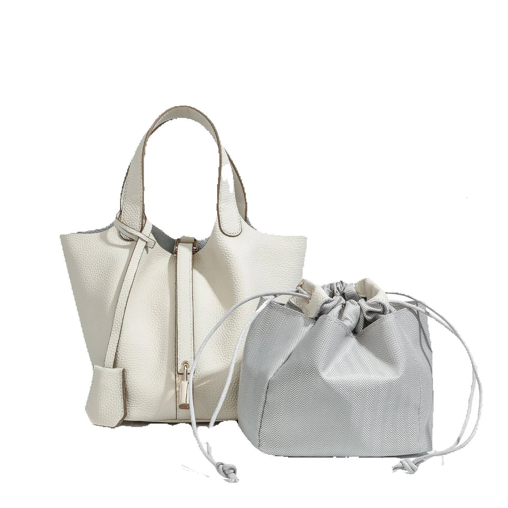 Women's New Model, Light Luxury High-End Feel, Hand-Held Bucket Genuine Leather Basket Mommy Bag, Bridal Wedding Bag