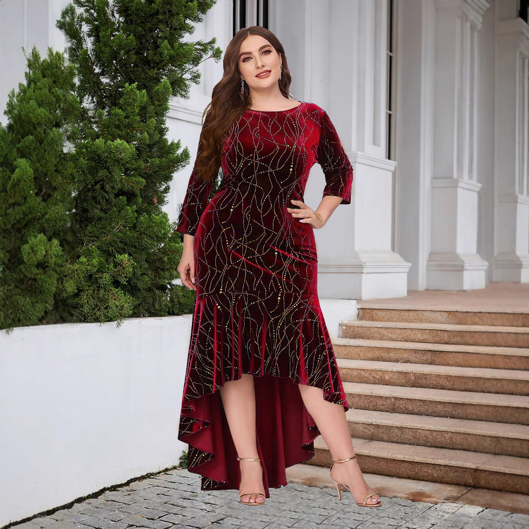 Sexy Womens Plus Size Evening Dress Green Round Neck Long Sleeve Glitter Sequins Mermaid Maxi Dress 2025 Vestidos de gala 241225