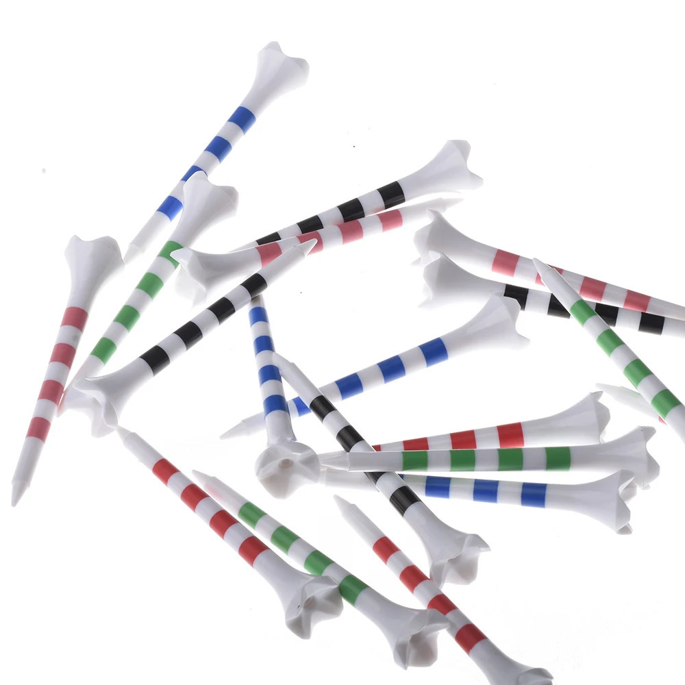 20pcsBag Plastics Golf Tees With RedBlackBluePinkGreen Stripe Mark Scale 7083mm 2 Size Colorfull Golf Ball Holder 260413