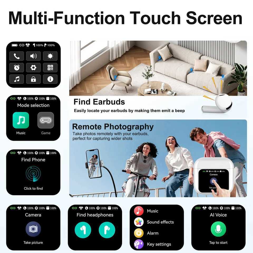 Real Time Translators Headphones Wireless Earphones Noise Canceling IPX7 Waterproof Smart Touch Control Kids Women Men Earbuds H260414