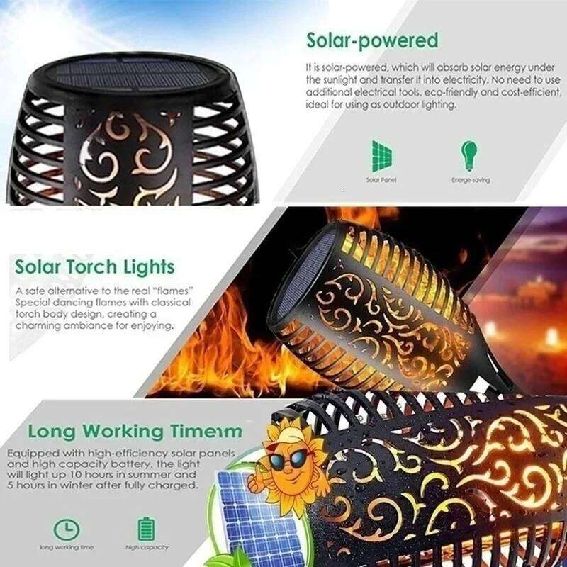 LED Solar Flame Torch Flickering Light Waterproof Garden Decoration Outdoor Lawn Path Yard Patio Floor Lamp 26W0414