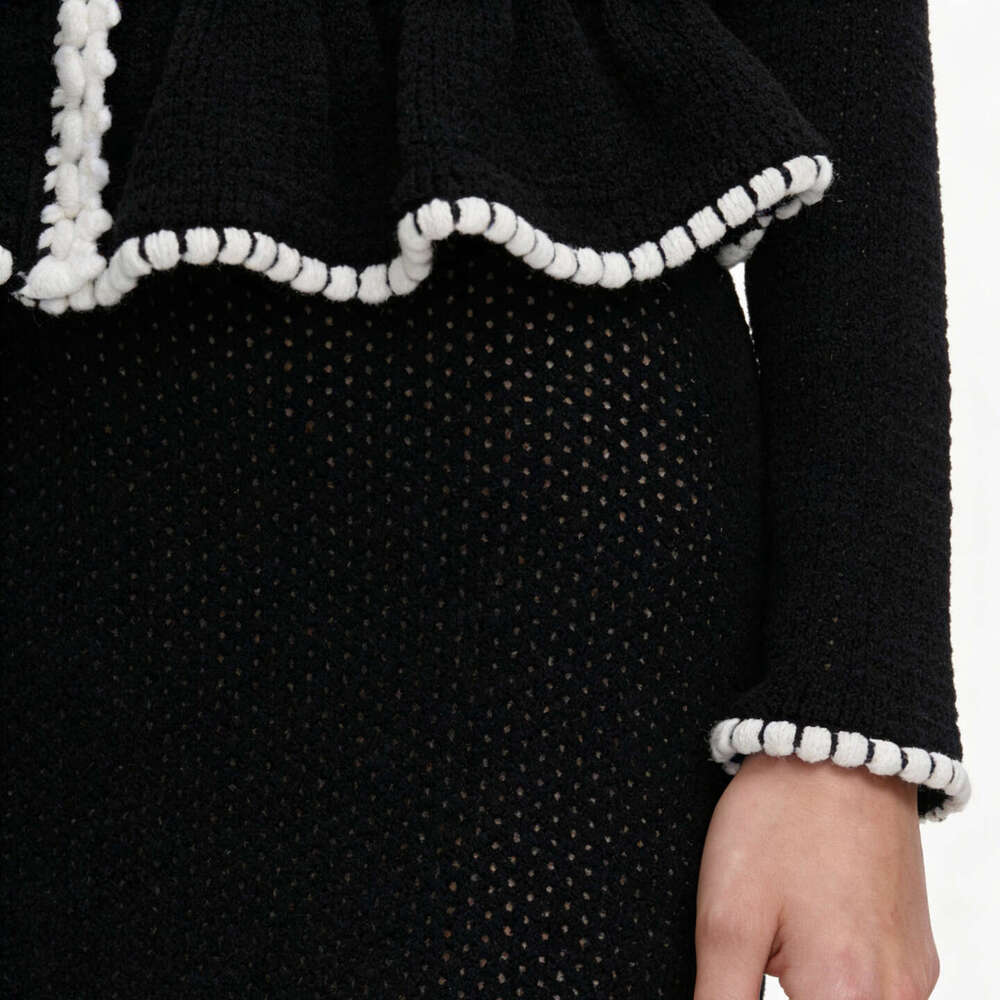 2026 Spring/Summer Designer Women's Elegant Contrast Lace V-neck French Slimming Long k30 Sleeve Knitted Dress
