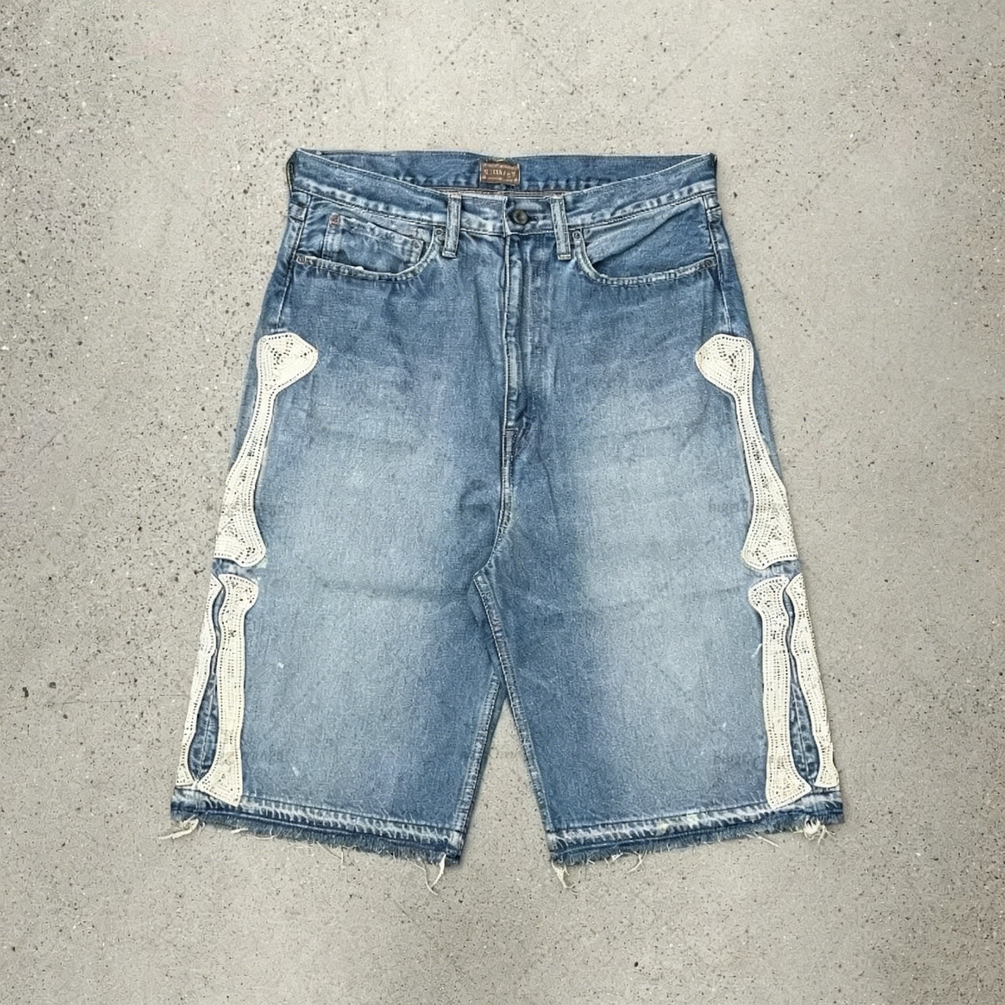 Men's Shorts American street style lettering embroidered vintage denim shorts Y2K casual embroidered bone denim shorts unisex